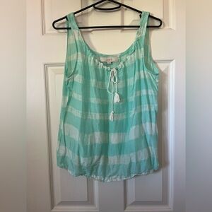 ann taylor LOFT women’s turquoise and white scoop neck tie dye stripes tank top